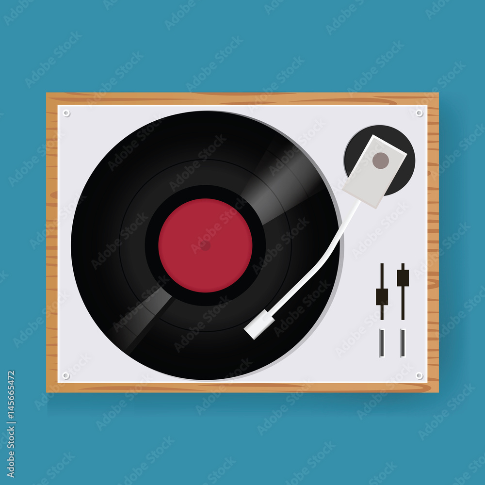 Obraz premium Retro Vinyl Disc Turntable Player Icon Illustration Vector