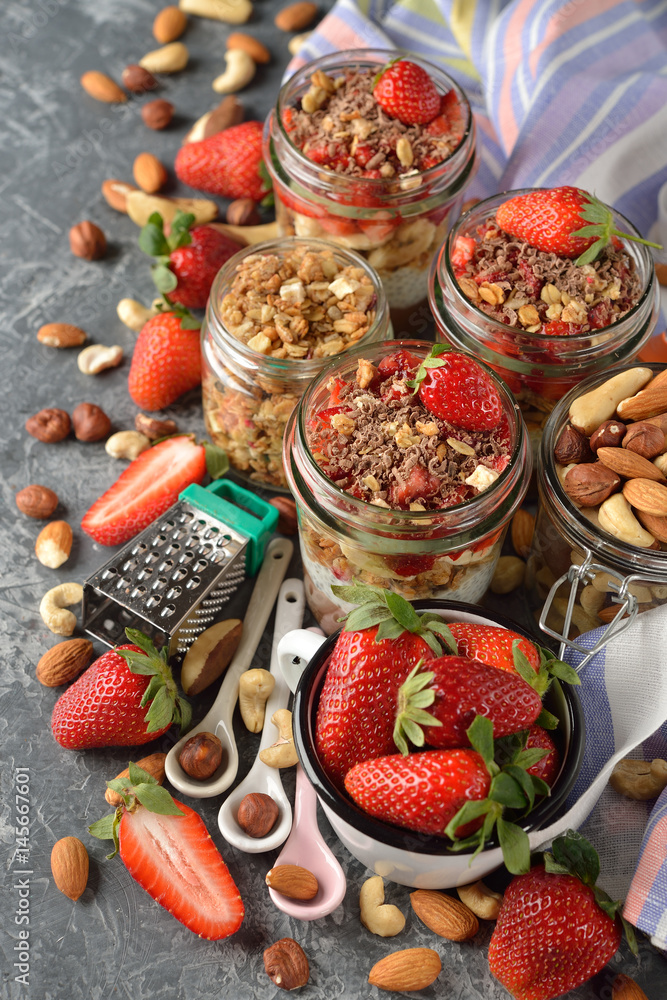 Dessert with muesli and strawberries Dessert with muesli and strawberries