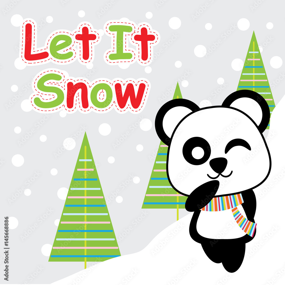 Cute panda is winking on snow background vector cartoon, Xmas postcard, wallpaper, and greeting card, T-shirt design for kids Cute panda is winking on snow background vector cartoon, Xmas postcard, wallpaper, and greeting card, T-shirt design for kids
