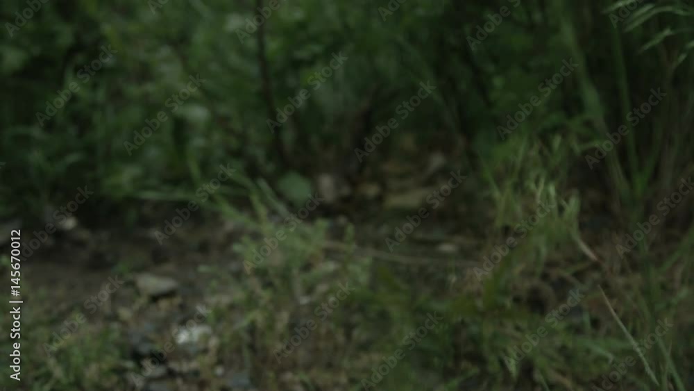 slow motion of mans legs running through frame