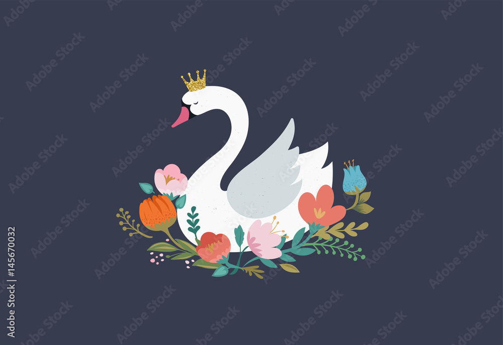 Naklejka premium Swan lake, greeting card, poster and illustration