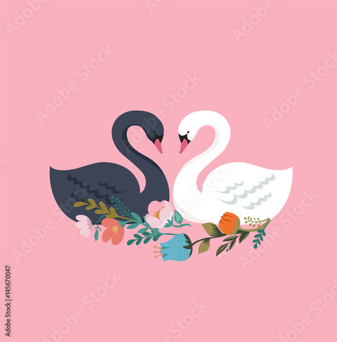 Swan lake, greeting card, poster and illustration