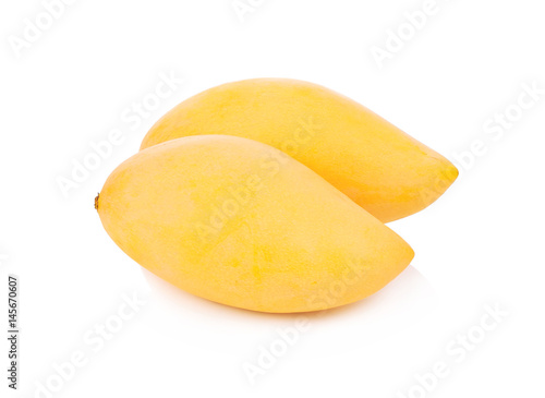 Two ripe mangoes isolated on white background, Barracuda mango, sweet mango Thai fruits.