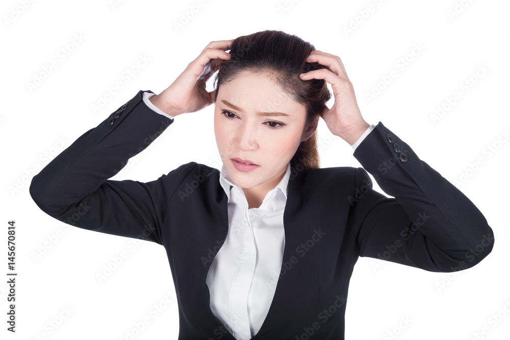 Worried business woman isolated on white Worried business woman isolated on white
