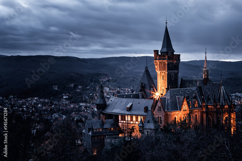 Das Schloss von Wernigerode Abends mit Beleuchtung