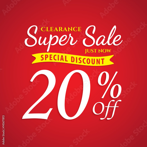 Vol. 1 Super Sale red 20 percent heading design for banner or poster. Sale and Discounts Concept. Vector illustration.