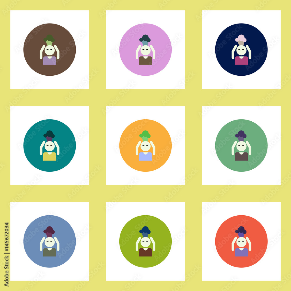 Collection of stylish vector icons in colorful circles man headache