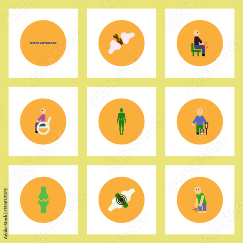 Collection of stylish vector icons in colorful circles body osteoarthritis