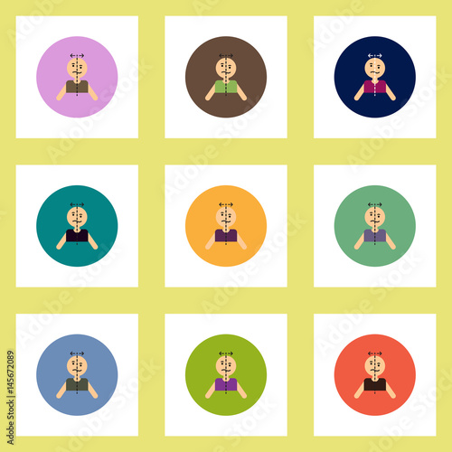 Collection of stylish vector icons in colorful circles attack stroke face