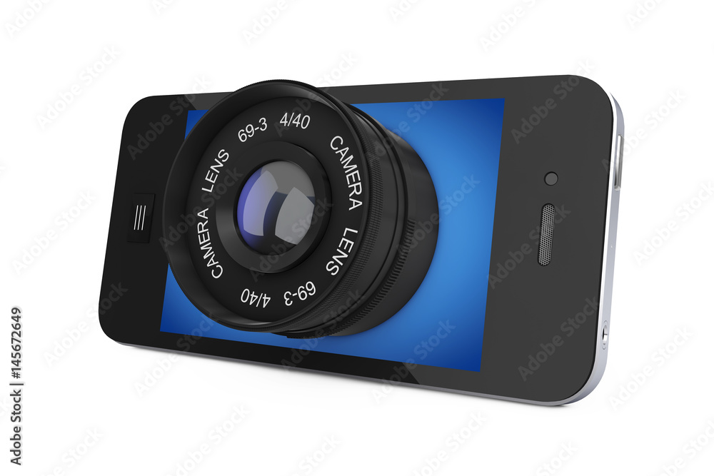 Mobile Smart Phone with Big Camera Lens. 3d Rendering