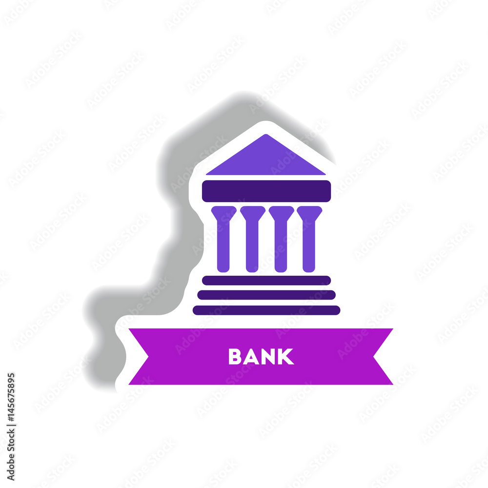 stylish icon in paper sticker style building bank