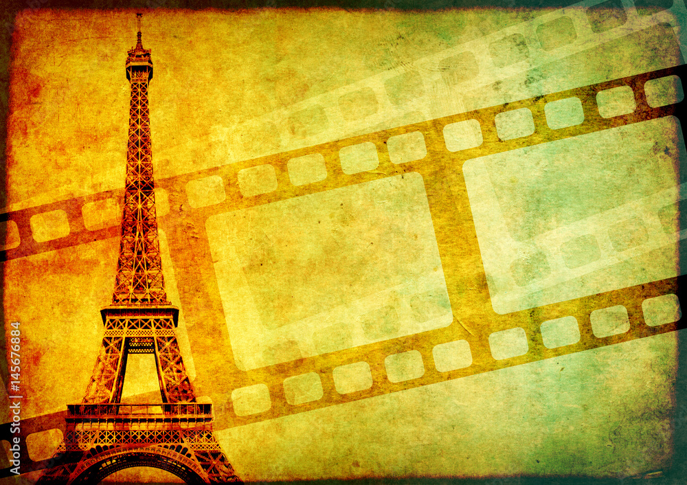 Obraz premium Grunge background with retro filmstrips and paper texture
