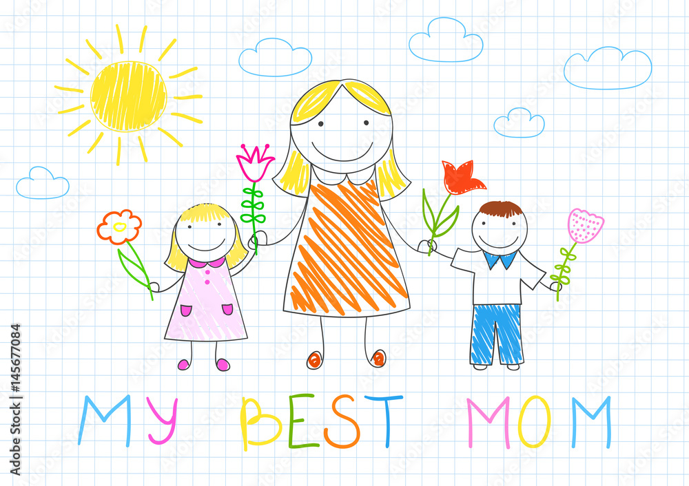 Happy family - mother, her son and daughter Happy family - mother, her son and daughter