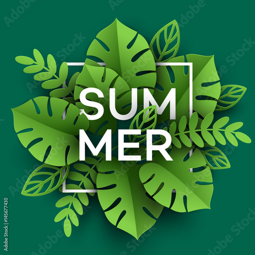 Summer Tropical Leaf. Paper cut style. Vector illustration