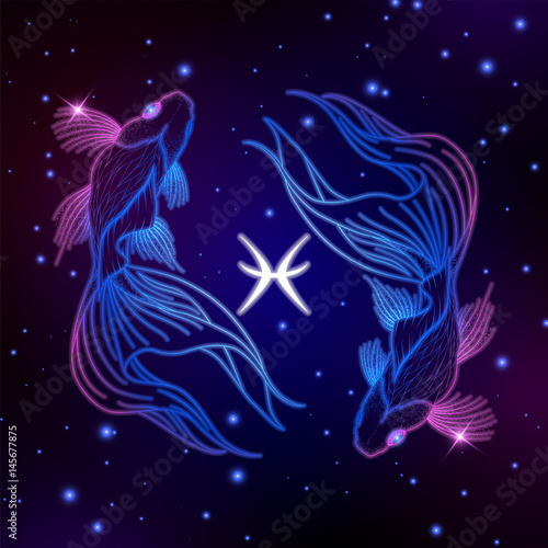 Pisces zodiac sign, horoscope symbol, vector illustration