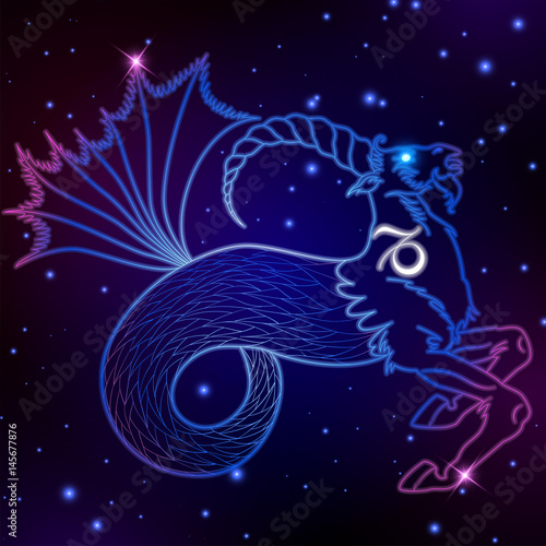 Capricorn zodiac sign, horoscope symbol, vector illustration