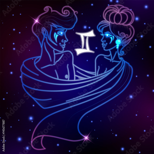 Gemini zodiac sign, horoscope symbol, vector illustration