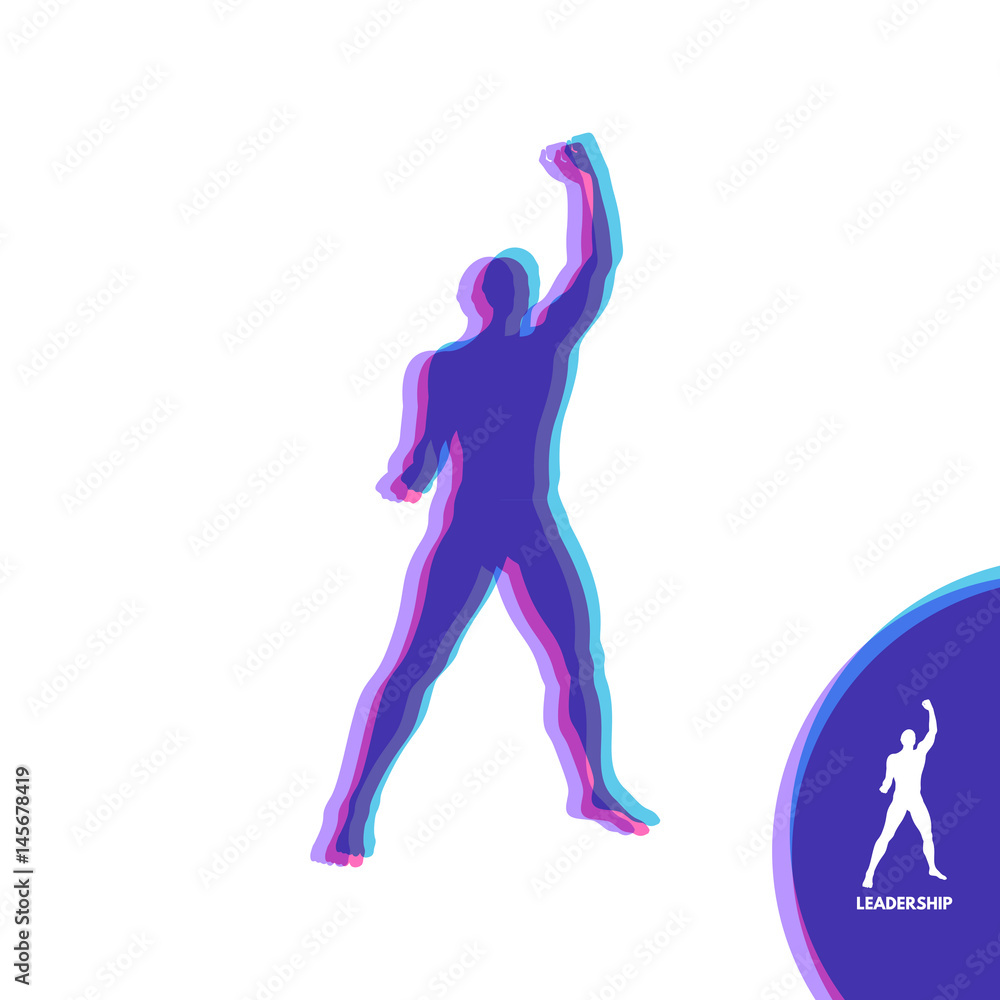 Leadership concept. Standing Man. Human with arm up. Silhouette for sport championship. The victory celebration. Vector Illustration.