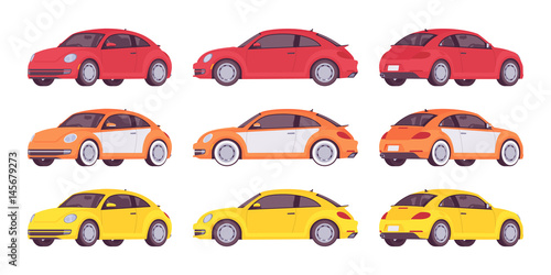 Set of economy car in red, yellow, orange colors