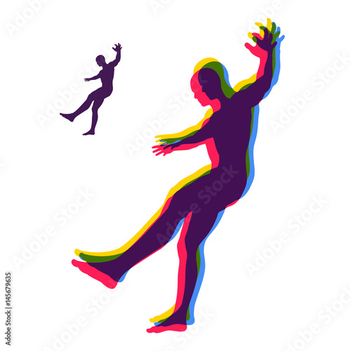 Person slipping and falling. Silhouette of a Man Fallen Down. Vector Illustration.