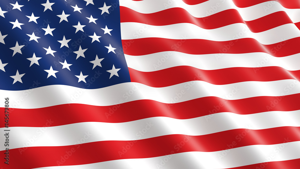 American flag waving in the wind. 3D illustration, close-up American flag waving in the wind. 3D illustration, close-up