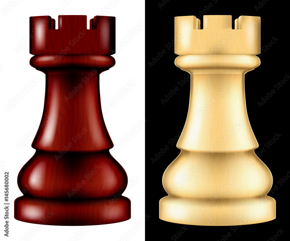 Wooden chess piece Rook, two versions - white and black. Vector ...