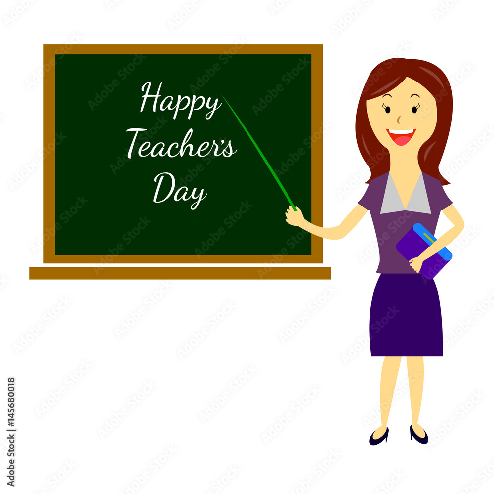 Happy Teacher's Day concept with woman. Isolated on white background. Template for greeting card. Happy Teacher's Day concept with woman. Isolated on white background. Template for greeting card.