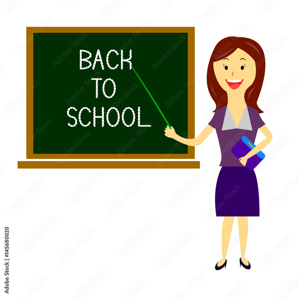 Teacher welcomes students back to school
on white background, isolated. Teacher welcomes students back to school
on white background, isolated.