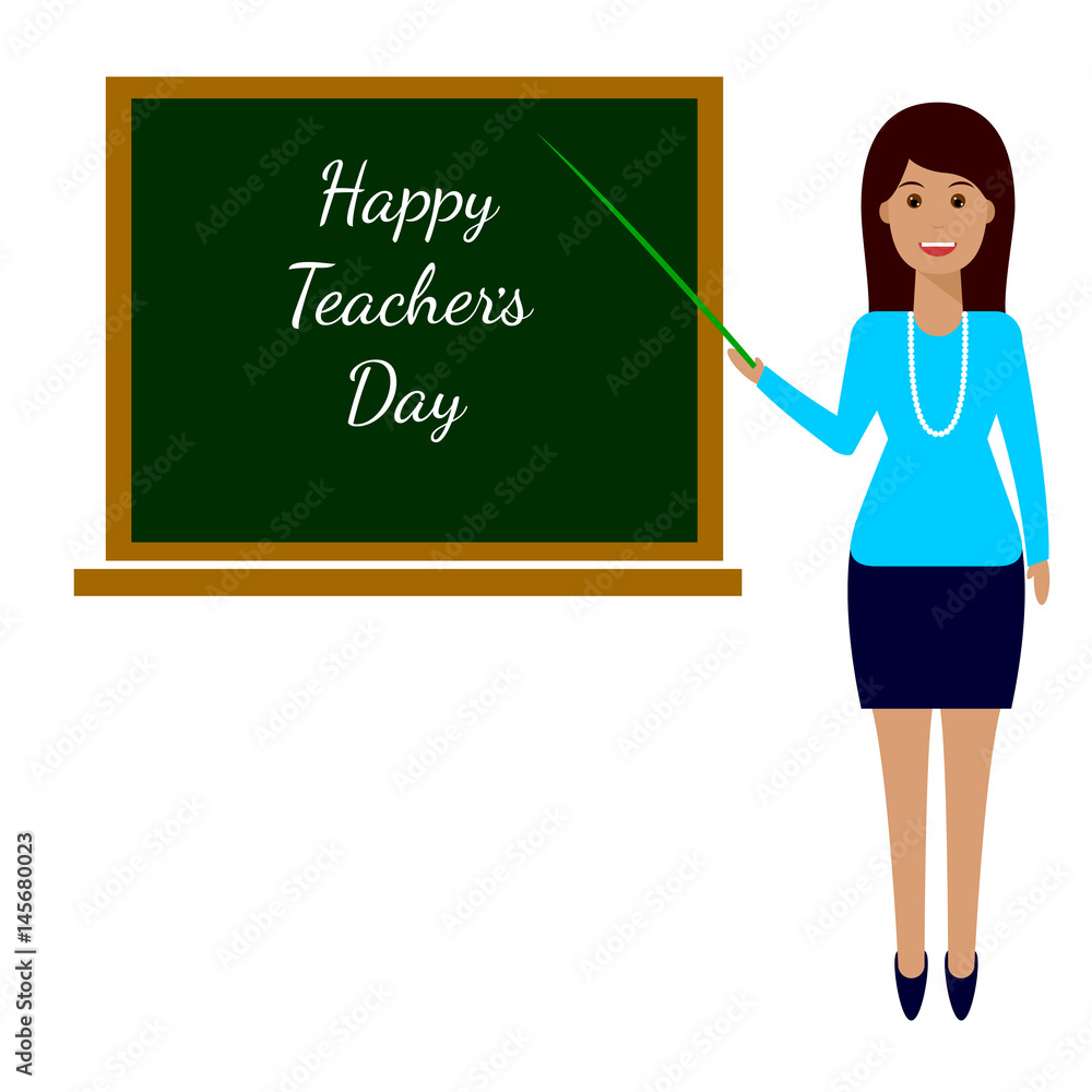 Happy Teacher's Day concept with woman. Isolated on white background. Template for greeting card. Happy Teacher's Day concept with woman. Isolated on white background. Template for greeting card.