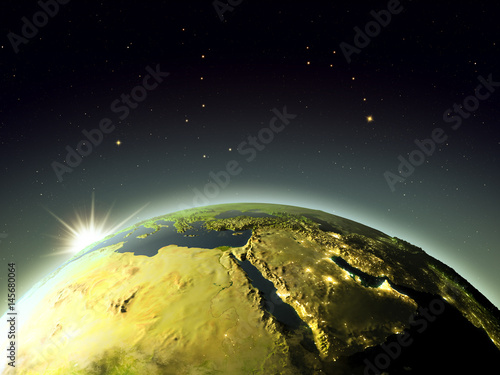 Fototapeta Naklejka Na Ścianę i Meble -  Middle East from space during sunrise