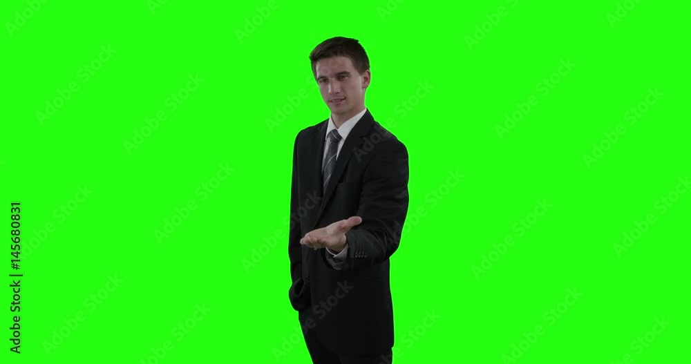 Businessman pretending to be hold invisible object Businessman pretending to be hold invisible object