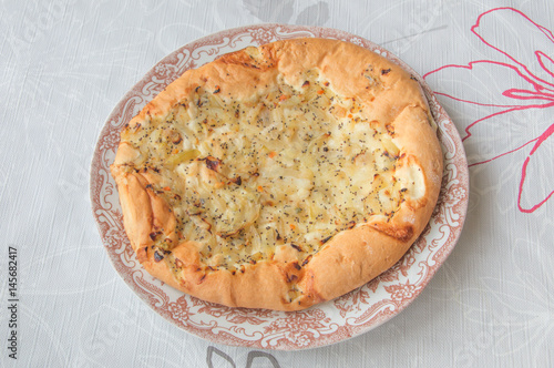 Tradition Lublin voivodeship bread with onion and poppy seed. Known in Poland as cebularz. photo