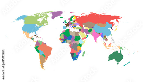 Colorful political world map isolated on white background. World Map Vector template for website  infographics  design. Flat earth world map illustration.