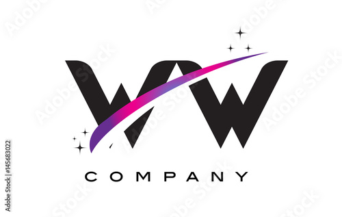 WW W Black Letter Logo Design with Purple Magenta Swoosh