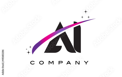 AI A I Black Letter Logo Design with Purple Magenta Swoosh