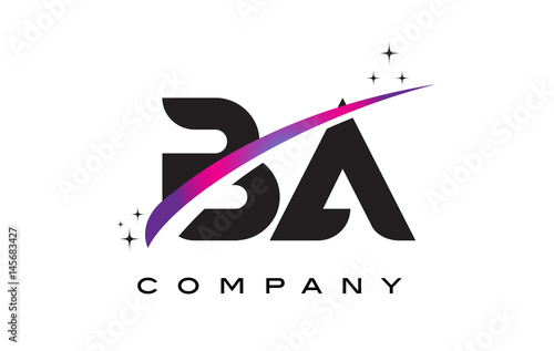 BA B A Black Letter Logo Design with Purple Magenta Swoosh