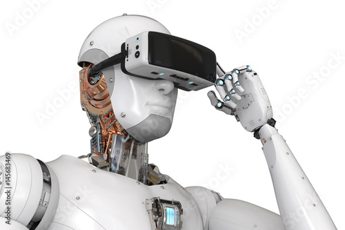 android robot wearing vr headset