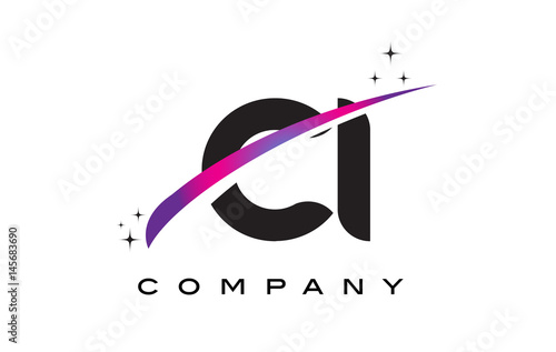 CI C I Black Letter Logo Design with Purple Magenta Swoosh
