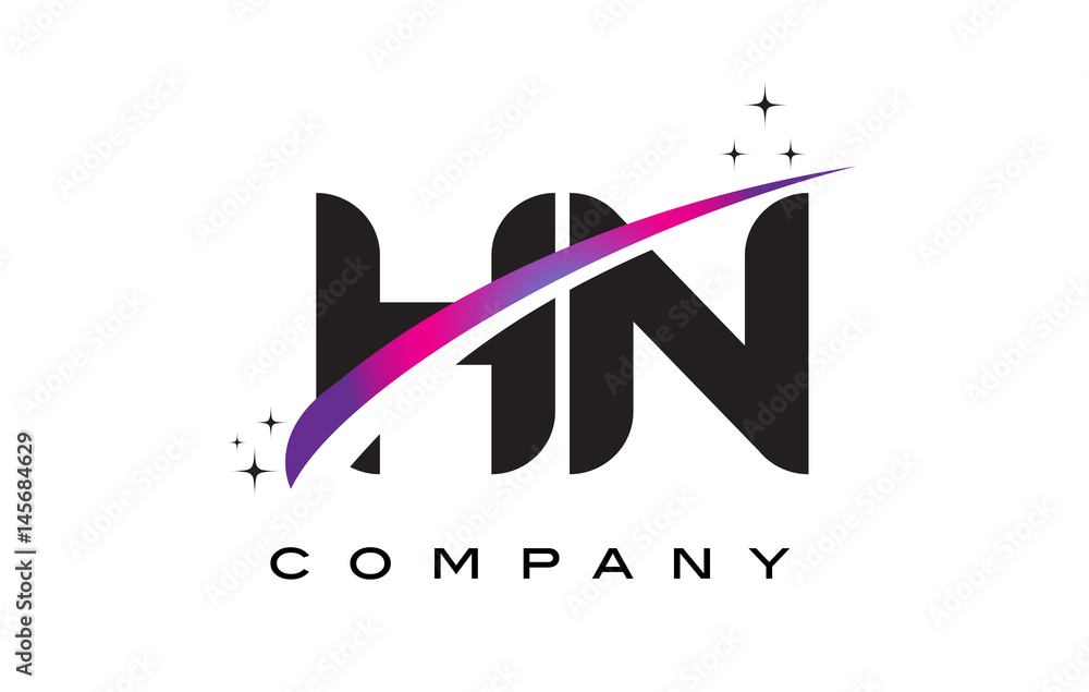 HN H N Black Letter Logo Design with Purple Magenta Swoosh