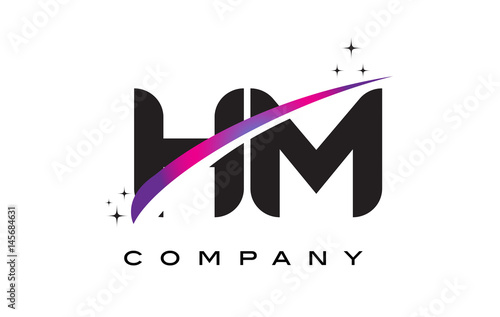 HM H M Black Letter Logo Design with Purple Magenta Swoosh