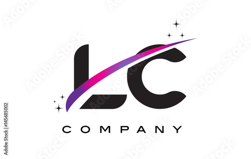 LC L C Black Letter Logo Design with Purple Magenta Swoosh