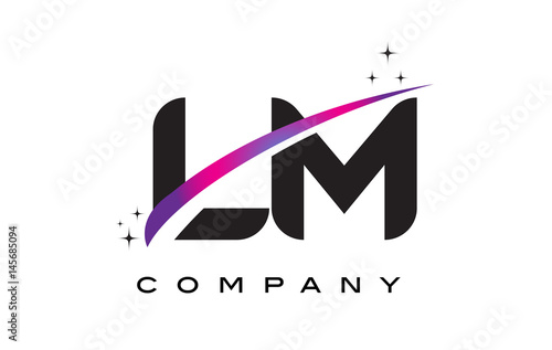 LM L M Black Letter Logo Design with Purple Magenta Swoosh