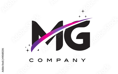 MG M G Black Letter Logo Design with Purple Magenta Swoosh