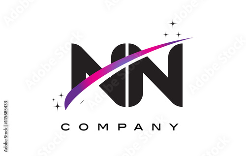 NN N Black Letter Logo Design with Purple Magenta Swoosh