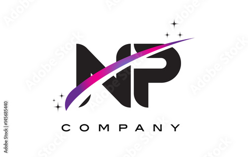 NP N P Black Letter Logo Design with Purple Magenta Swoosh