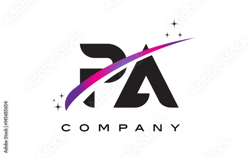 PA P A Black Letter Logo Design with Purple Magenta Swoosh