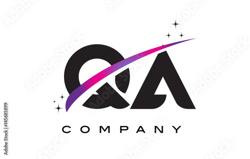 QA Q A Black Letter Logo Design with Purple Magenta Swoosh