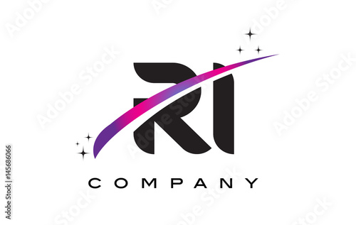 RI R I Black Letter Logo Design with Purple Magenta Swoosh