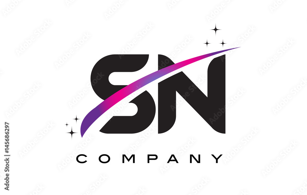 SN S N Black Letter Logo Design with Purple Magenta Swoosh SN S N Black Letter Logo Design with Purple Magenta Swoosh