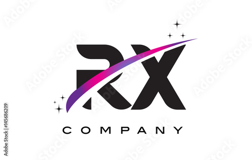 RX R X Black Letter Logo Design with Purple Magenta Swoosh